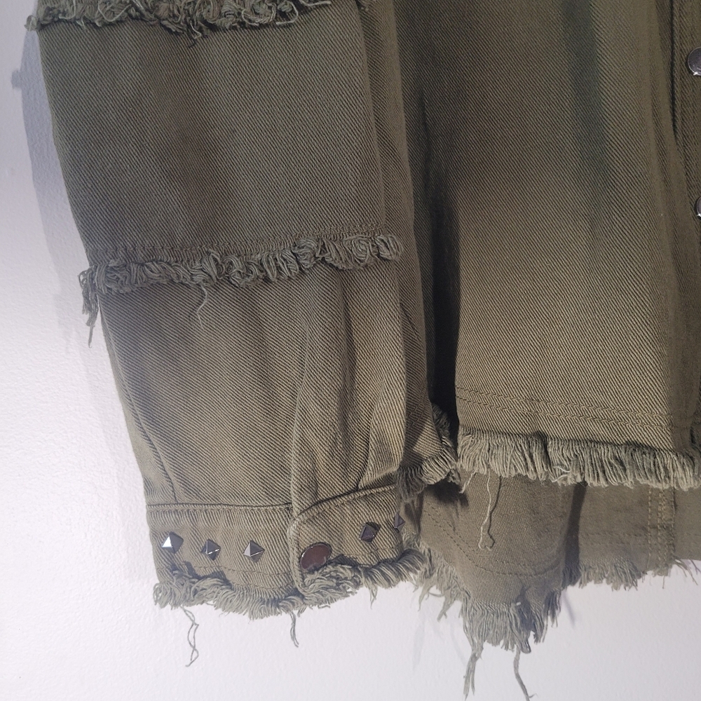 Blue B Collection Studded Army Green Jacket Midweight Cotton Military Distressed - Picture 4 of 11
